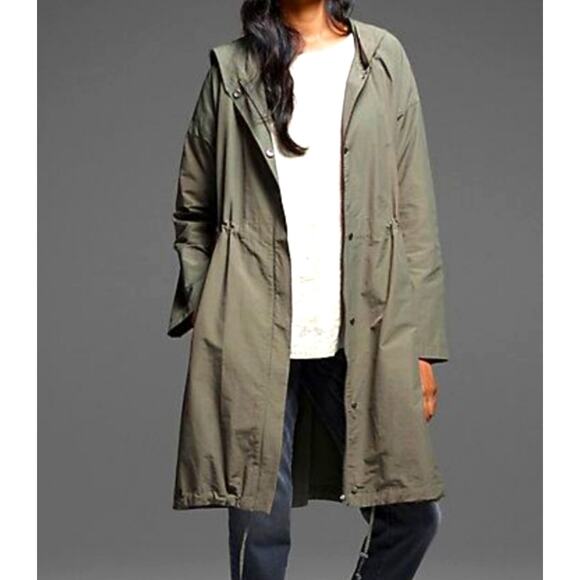 Eileen Fisher Organic Cotton And Nylon Hooded Rain Snap Button Jacket Small - Picture 1 of 9